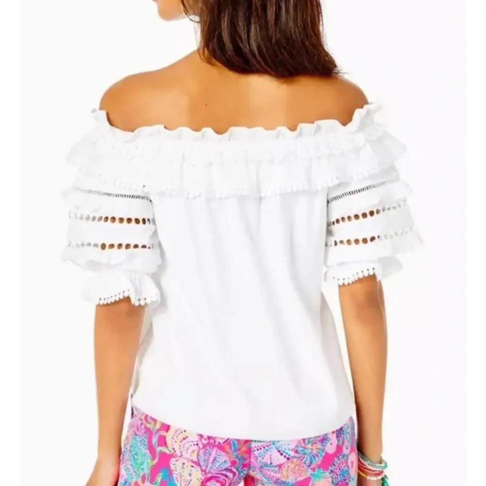 Lilly Pulitzer Brentwood Off The Shoulder Top Size Small Ruffle Cutout White